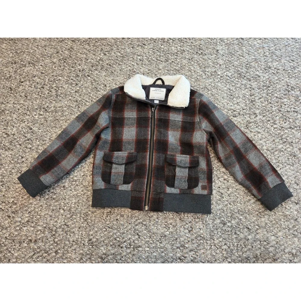 Janie and Jack Bomber Jacket Sherpa Collar Zip Up Flannel Plaid Boys 3-4
